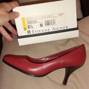 Etienne Aigner red leather pumps